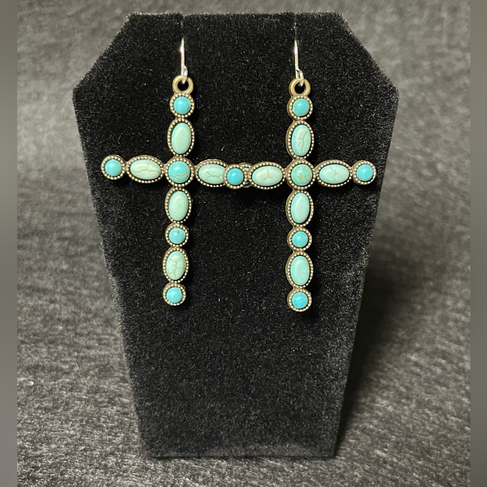 FAUX TURQUOISE CROSS EARRINGS